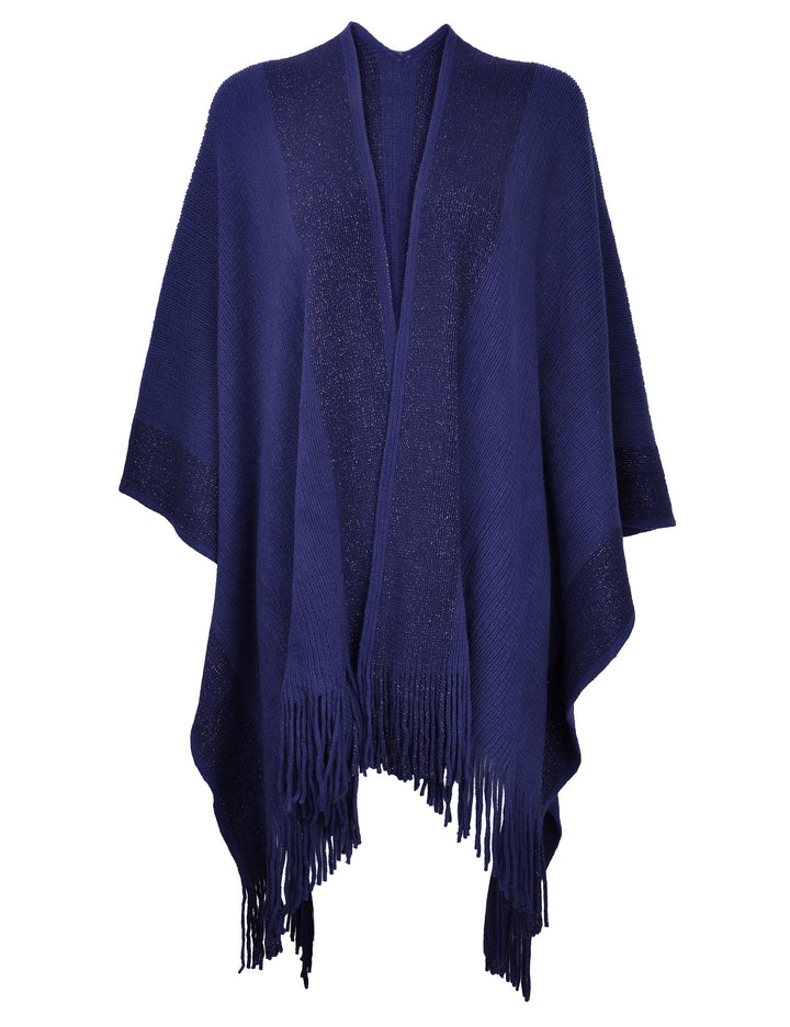 ZLYC Damen Weiche Schlichte Poncho Capes Retro Cardigans Pullover Navy, Navy
