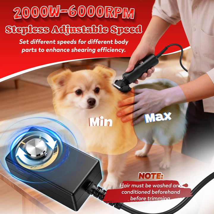 Moongiantgo 300W Hundeschermaschine, Tierhaarschneidemaschine, 2000-6000RPM Geschwindigkeitsregelung