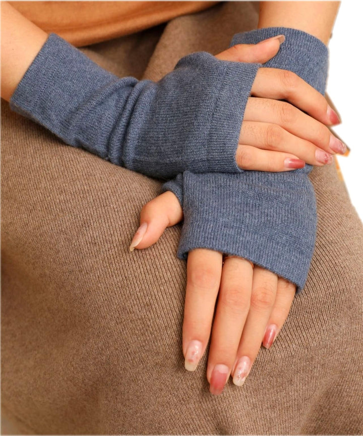Kaschmir-Wolle Damen Pulswärmer fingerlose Handschuhe Hand-Stulpen 19 cm X 10 cm hell Jeansblau, 19