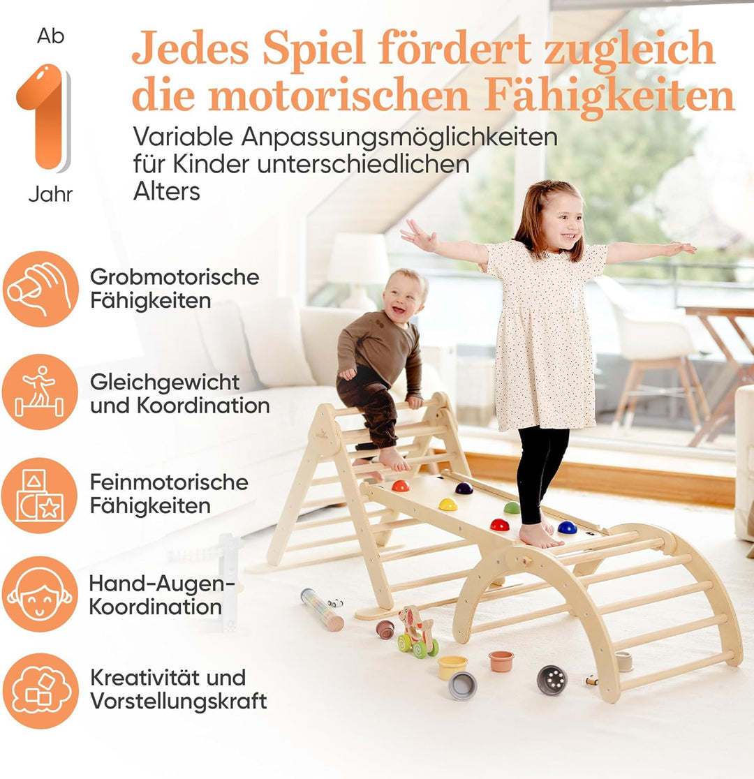 Lululearn® Klettergerüst [FALTBAR] ideal für Indoor & Outdoor-Bereich - Kletterdreieck & Kletterboge