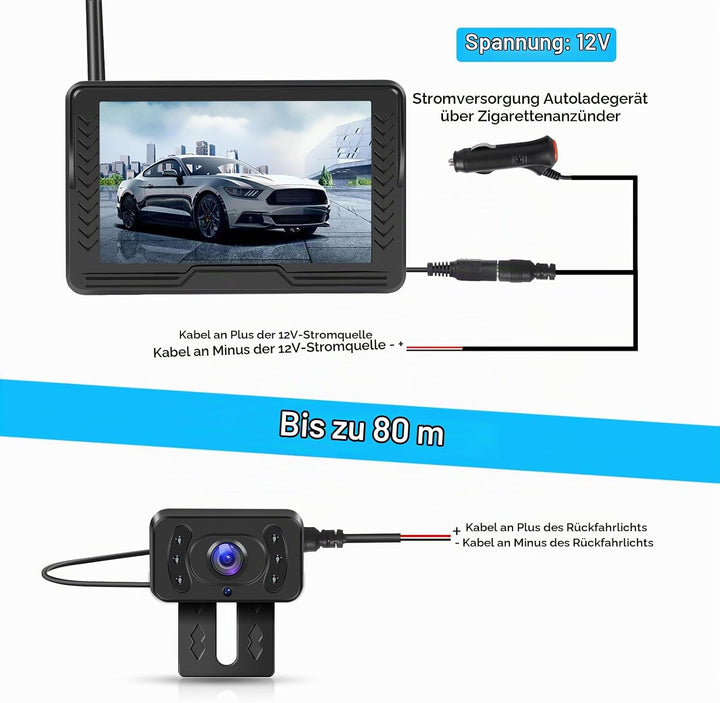 Hodozzy Digital Wireless Rückfahrkamera Set mit 5 Zoll IPS Bildschirm Monitor, AHD Reverse Camera Na