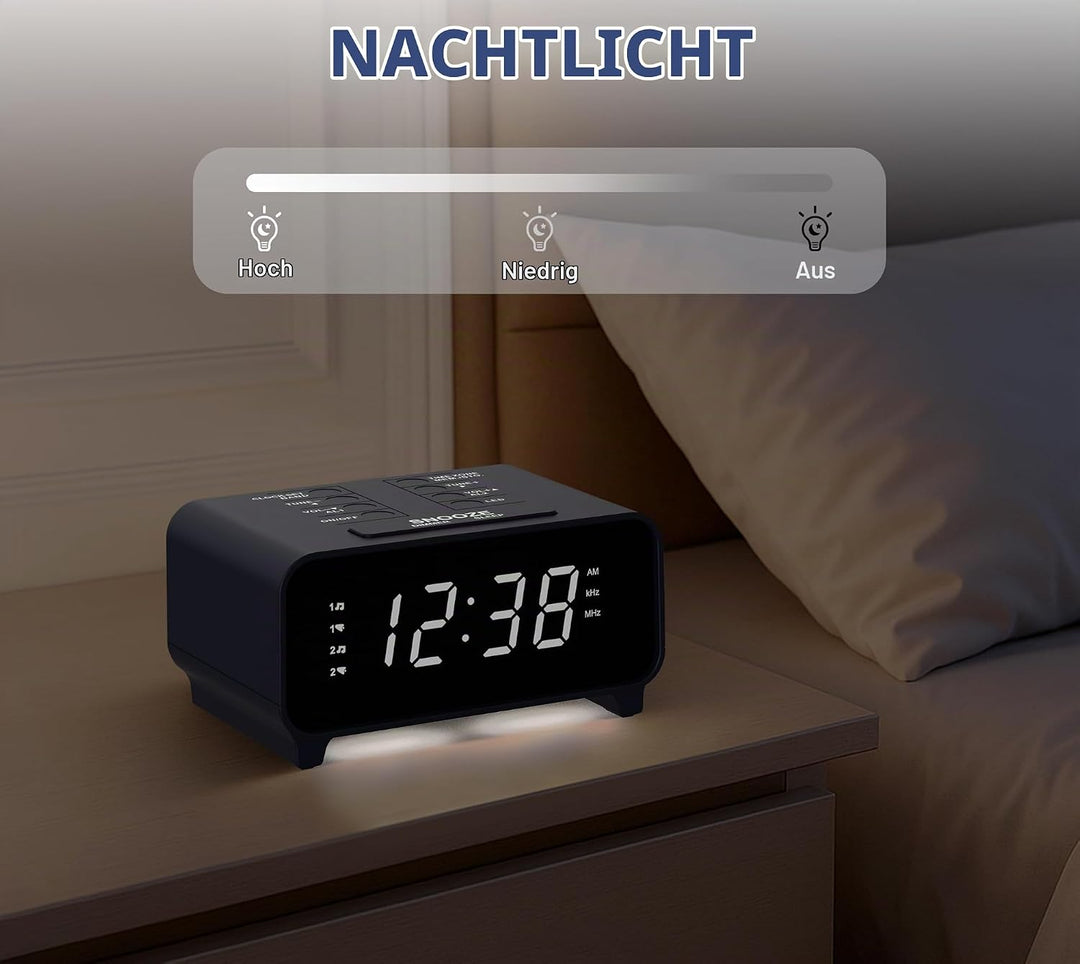 iTOMA Radiowecker mit AM/FM-Radio, Dual-Weckfunktion, Schlummerfunktion, Speicherplätzen, Dimmer,12-