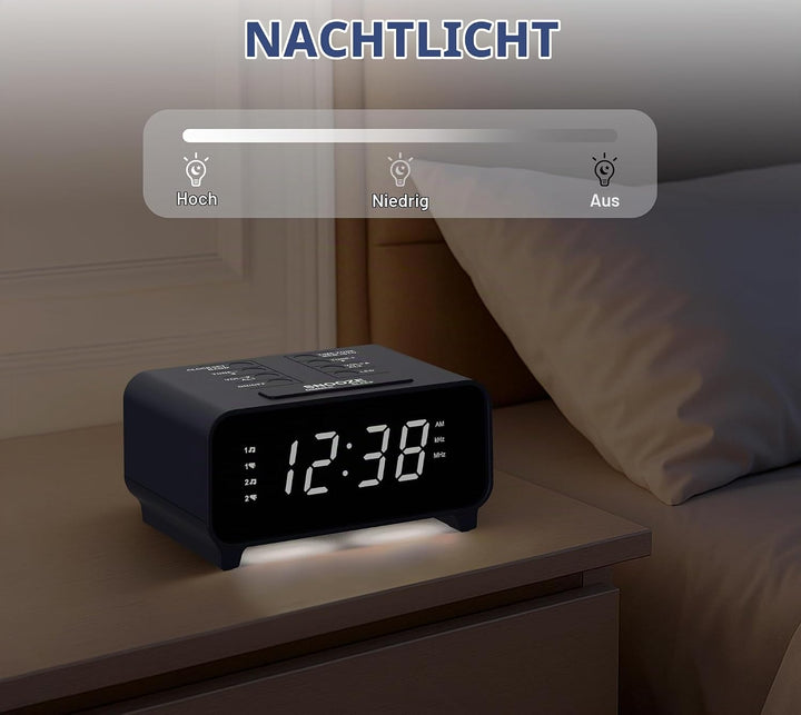iTOMA Radiowecker mit AM/FM-Radio, Dual-Weckfunktion, Schlummerfunktion, Speicherplätzen, Dimmer,12-