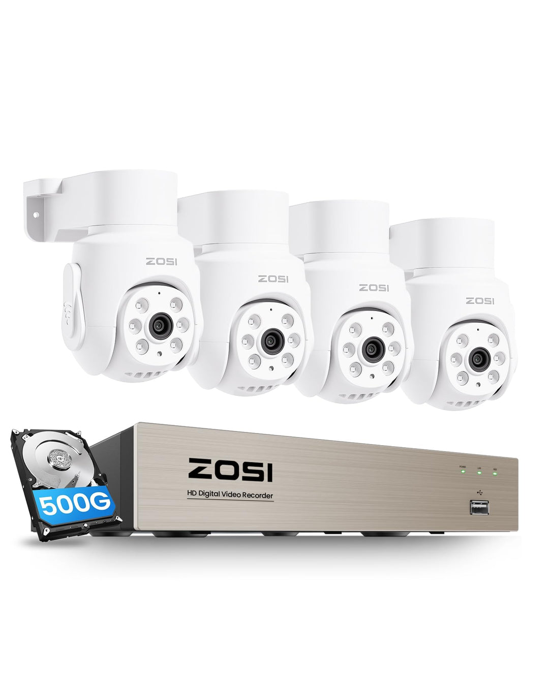 ZOSI 2MP Kabelgebunden Überwachungskamera Set mit Audio, 8CH 500GB DVR und 4X PTZ TVI Aussenkameras,