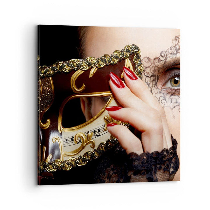 ARTTOR Bilder auf Leinwand 70x70cm Leinwandbild Frau Mode Venedig Maske Gross Wanddeko Bild Schlafzi