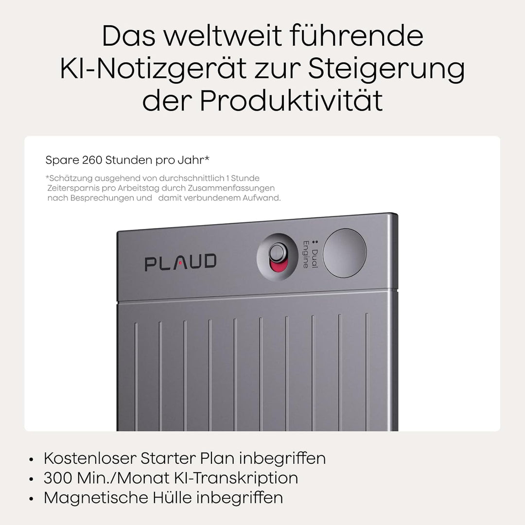 Plaud Note KI Digitales Diktiergerät mit Hülle - 64 GB Aufnahmegerät mit KI-Technologie zum Transkri