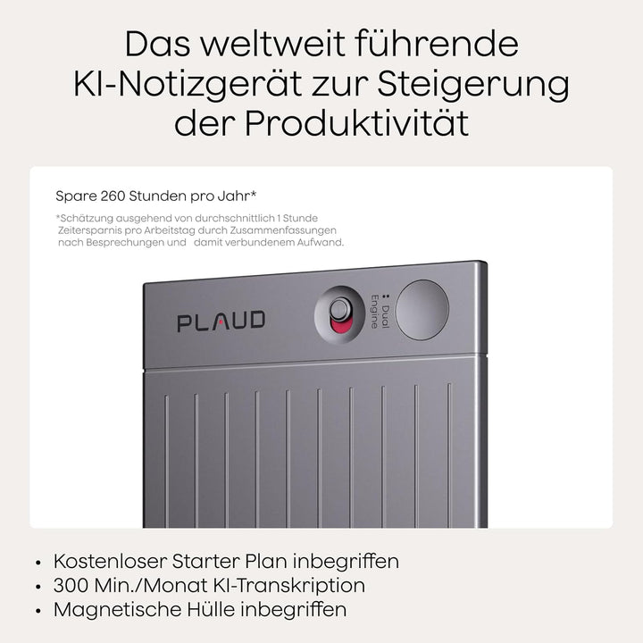 Plaud Note KI Digitales Diktiergerät mit Hülle - 64 GB Aufnahmegerät mit KI-Technologie zum Transkri