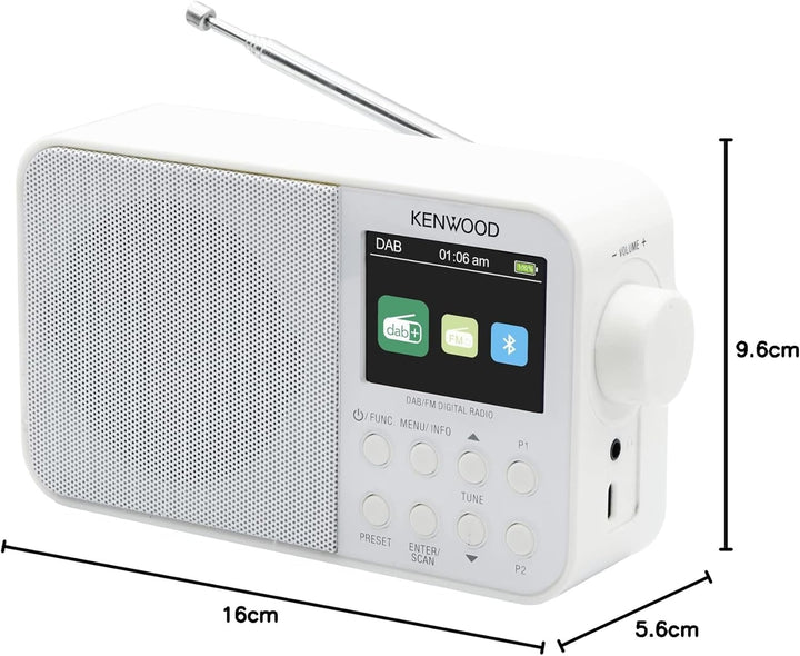 Kenwood CR-M30DAB-W - Tragbares DAB+ Radio mit Bluetooth, integriertem Akku & 6,1cm Farbdisplay, Wei