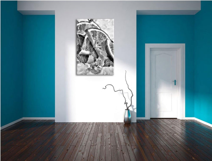 Pixxprint Limetten und Minze im EIS/Format: 100x70cm / Leinwandbild fertig bespannt Wandbild Kunstdr