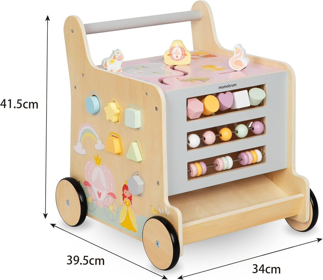 Mamabrum Holzläufer für Kinder, 2in1 Puder, Motorikwürfel, Frühkindspielzeug: Reiter, Sorter, Labyri