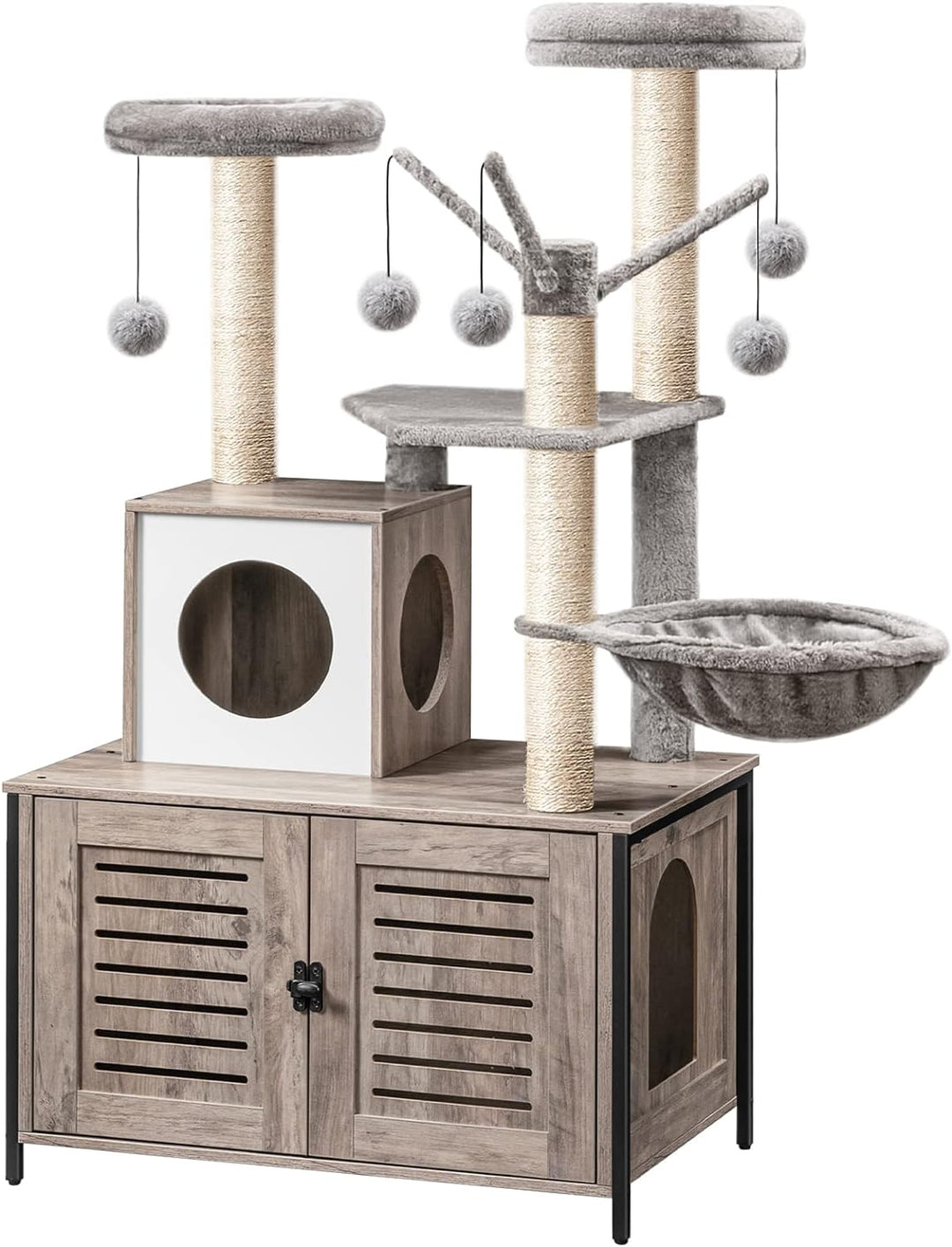 HOOBRO kratzbaum mit katzenklo Schrank, katzenbaumTurm, All-in-One-Katzenmöbel für drinnen, versteck