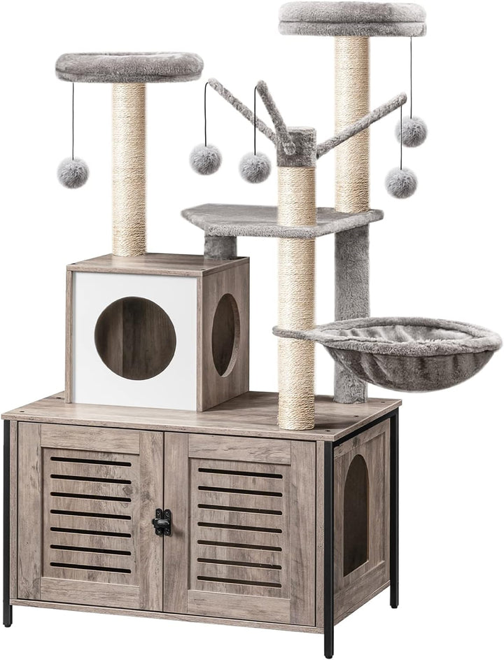 HOOBRO kratzbaum mit katzenklo Schrank, katzenbaumTurm, All-in-One-Katzenmöbel für drinnen, versteck