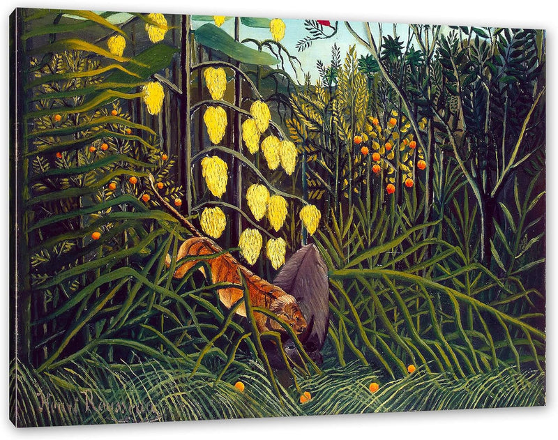 Generisch Henri Rousseau - Kampf zwischen Tiger und Büffel als Leinwandbild / Grösse: 100x70 cm / Wa