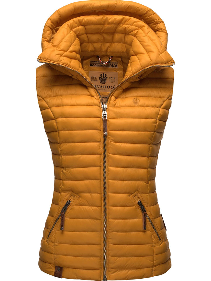 Navahoo Damen Übergangsjacke leichte Steppweste mit Abnehmbarer Kapuze Shadaa XS-3XL XS Gelb, XS Gel