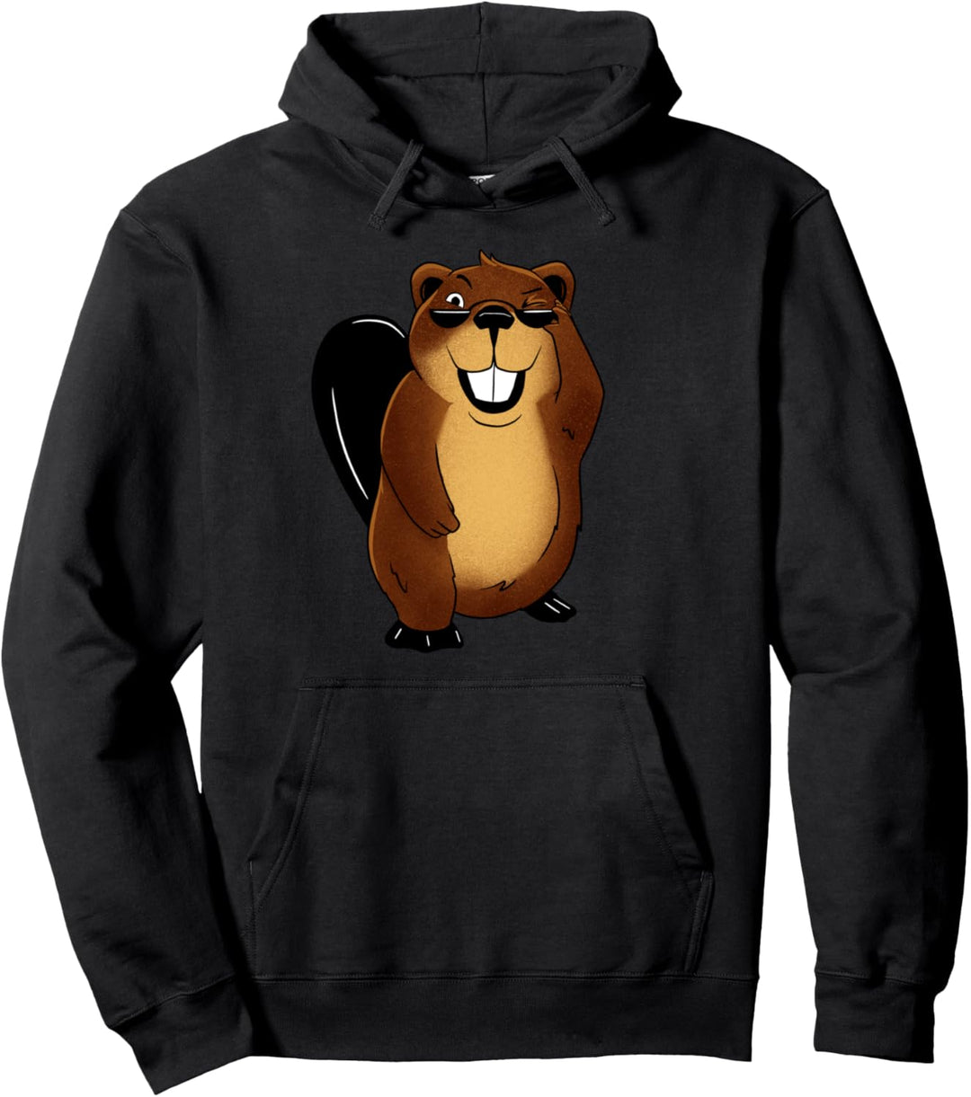 Biber mit Sonnenbrille Comic Grafik für Herren Damen Kinder Pullover Hoodie