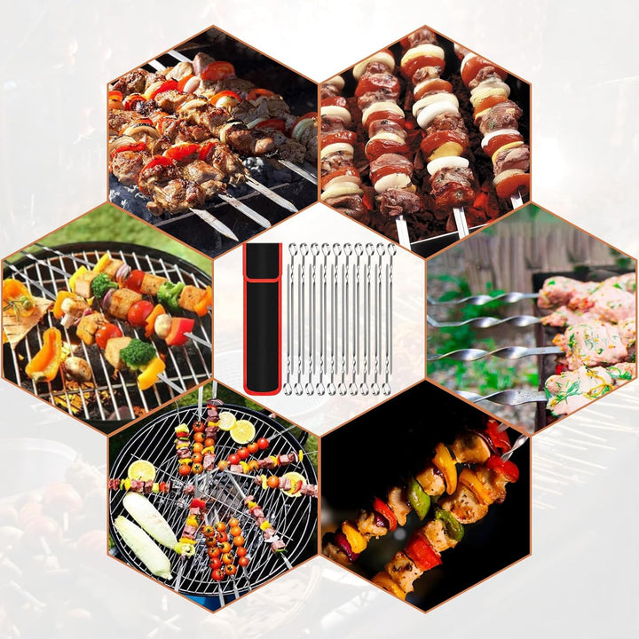 Grillspiesse Edelstahl, Grillspiesse mit Griff, wiederverwendbare 40 cm 20 Stück Schaschlikspiesse E