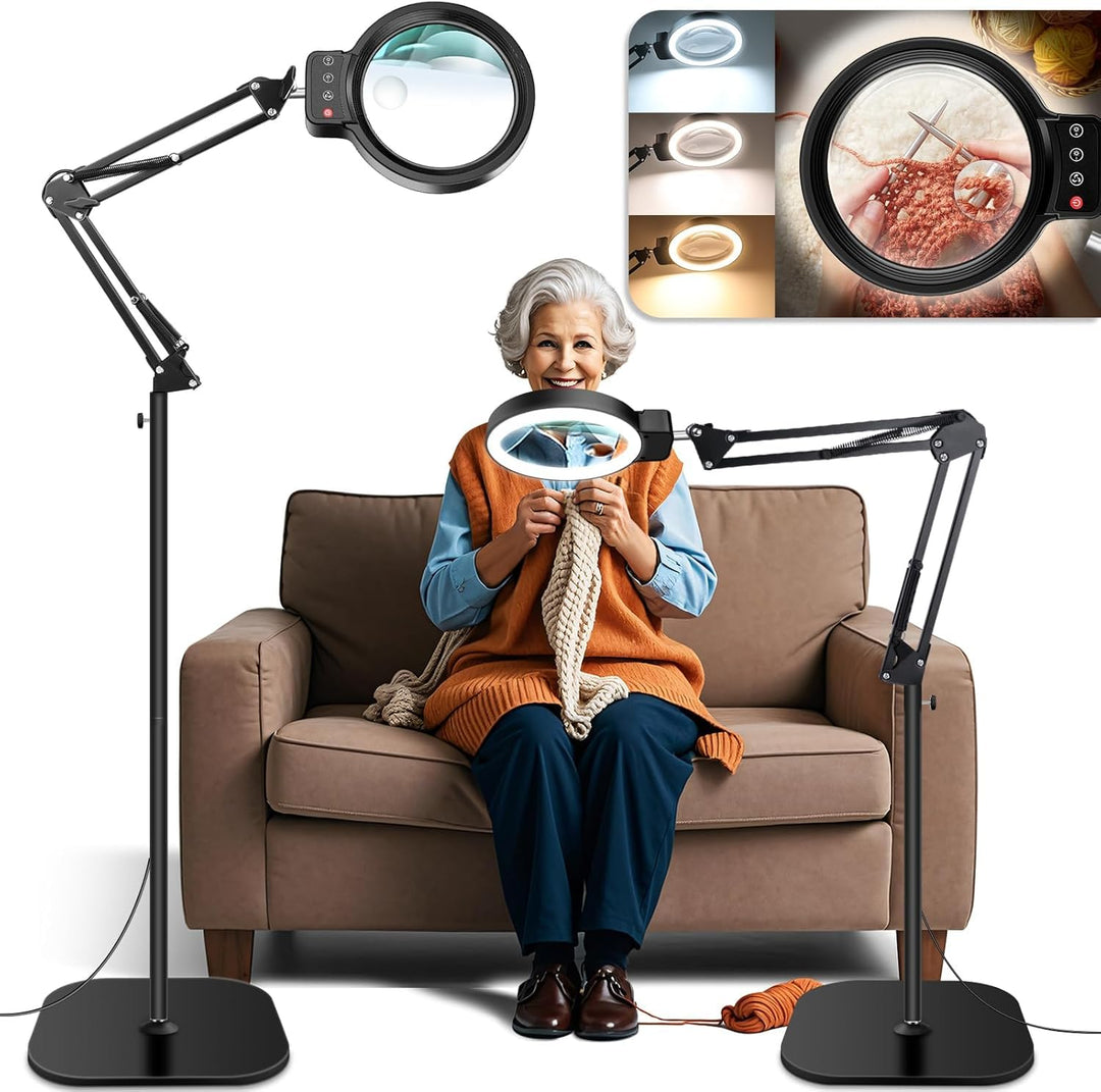 NZQXJXZ 10X Lupe mit Licht und Ständer, 2-in-1 Lupenlampe mit 72 Einstellbaren Helligkeits-LEDs, 3 F