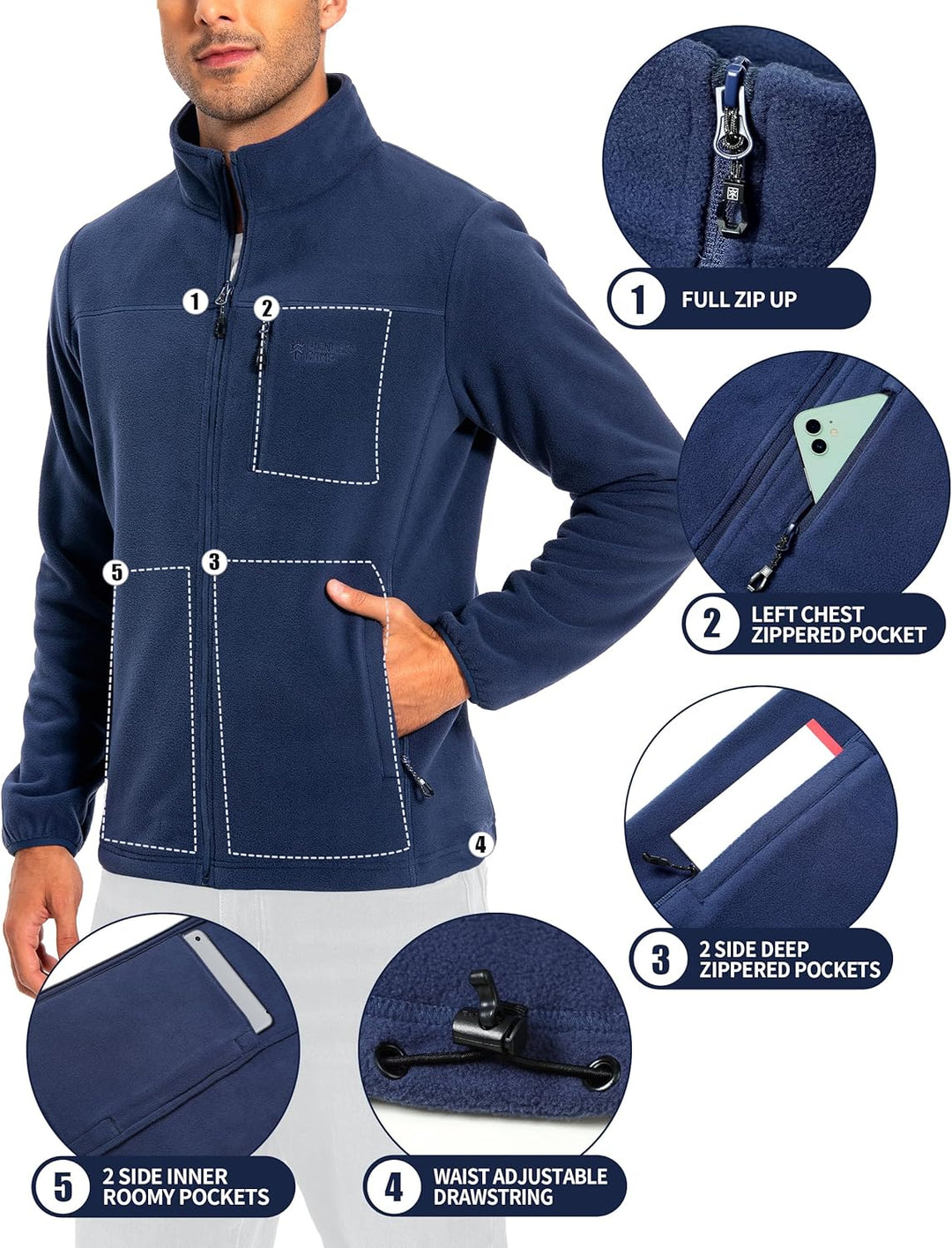 Pioneer Camp Herren Fleecejacke Full Zip Outdoor Polar Leicht Winddicht Jacke mit Reissverschluss M