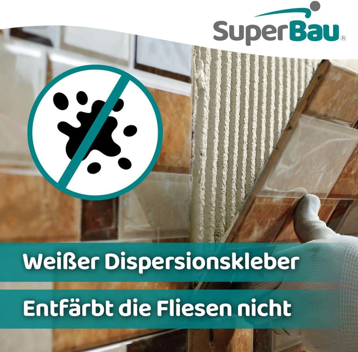 SuperBau Gebrauchsfertiger Kleber - Dispersionskleber für Fliesen - Flexmörtel Weiss für Terrakotta