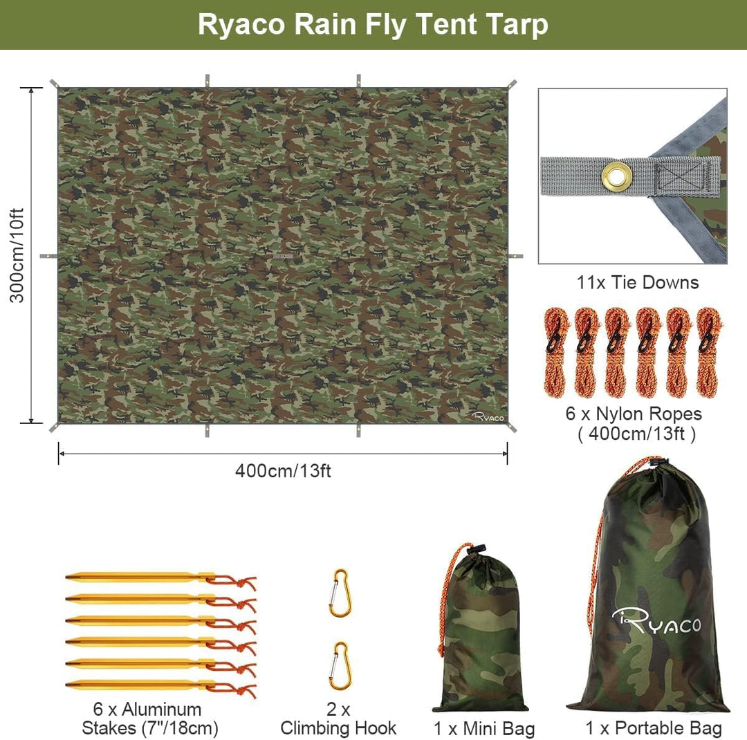 RYACO Tarp 3x4 m Wasserdicht Zeltplane Ultraleicht mit ösen + 6 Erdnägel + 6 Seilen, Anti-UV Schnee