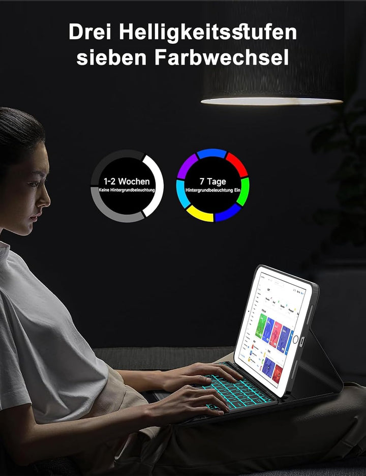 WINCHKING Hülle mit Tastatur iPad Pro 12,9 Zoll 2015/2017 (1./2. Gen) - 7 Farben Beleuchtete Kabello