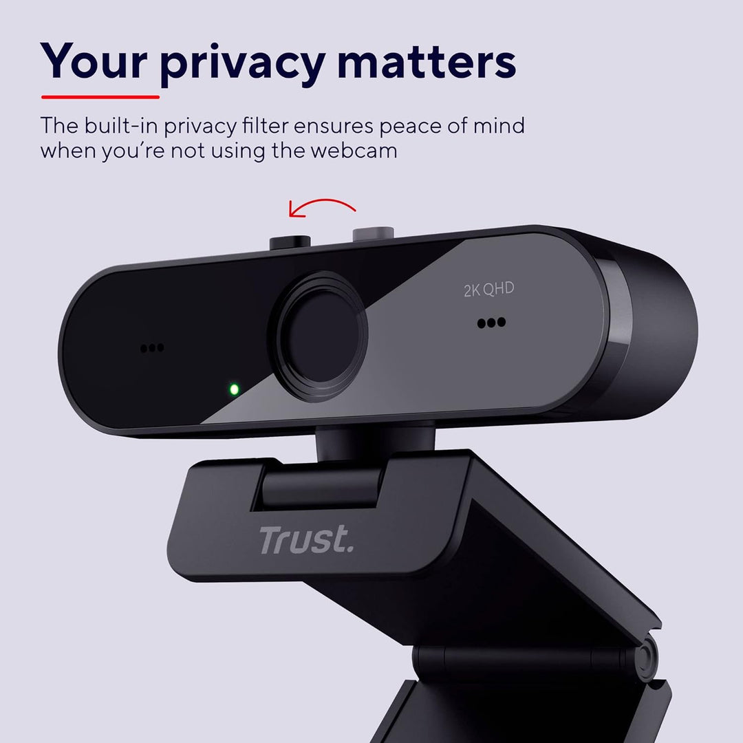 Trust Taxon 2K QHD Webcam aus 85% Recycling-Kunststoff, 2560x1440p USB Kamera PC mit Abdeckung, Auto