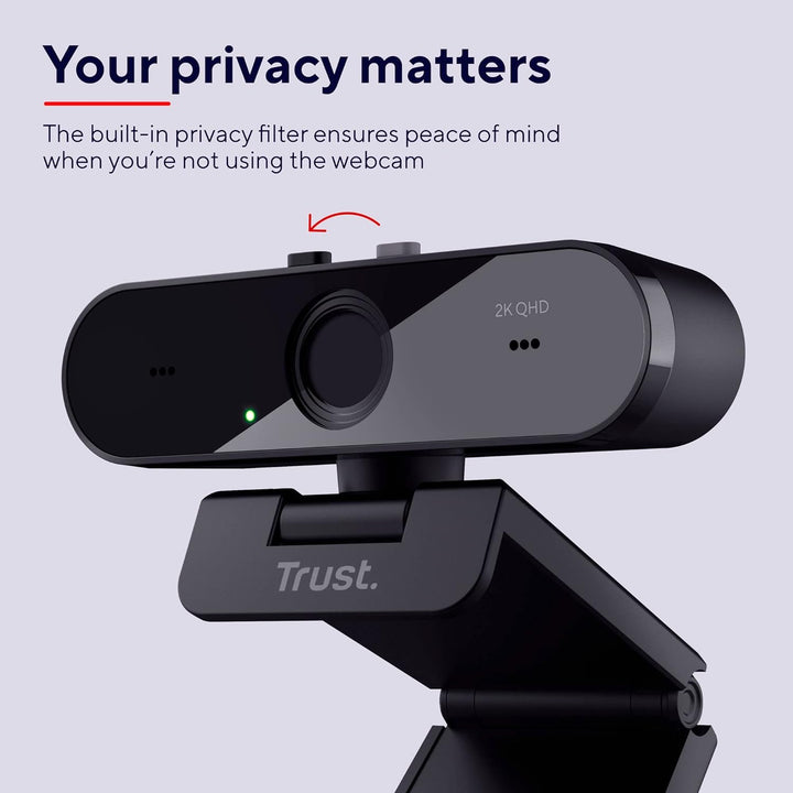 Trust Taxon 2K QHD Webcam aus 85% Recycling-Kunststoff, 2560x1440p USB Kamera PC mit Abdeckung, Auto