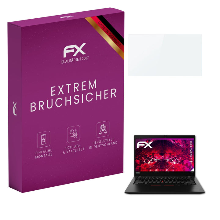 atFoliX Glasfolie kompatibel mit Lenovo ThinkPad X390 Panzerfolie, 9H Hybrid-Glass FX Schutzpanzer F