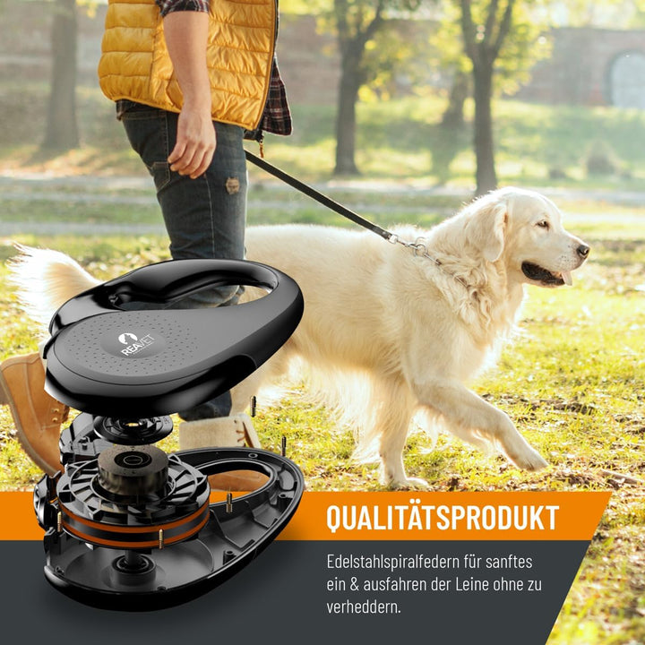 ReaVET Rollleine Hundeleine ausziehbar 5m für mittelgrosse Hunde (M) I Ergonomischer & Rutschfester