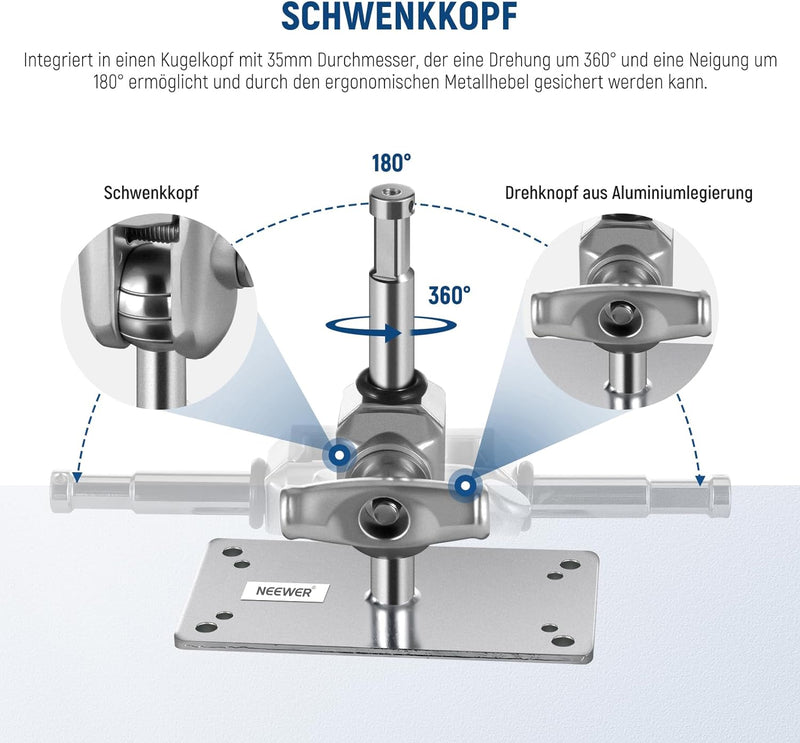 NEEWER 6,5" Wand Deckenhalterung Baby Stecker 5/8" Bolzen, 360° drehbarem Kugelkopf, 10 Schrauben, F