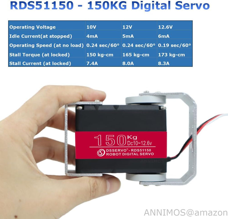 ANNIMOS 150KG Roboter Servomotor 12V Hochspannung hohes Drehmoment Stahlgetriebe grosse Digitale Len