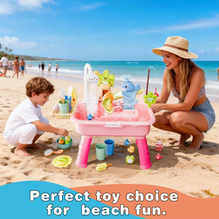 Sand Wassertisch Für Kleinkinder - 54x29x53 cm Grosser Wasserspieltisch Mit Zubehörset, Sommer-Wasse