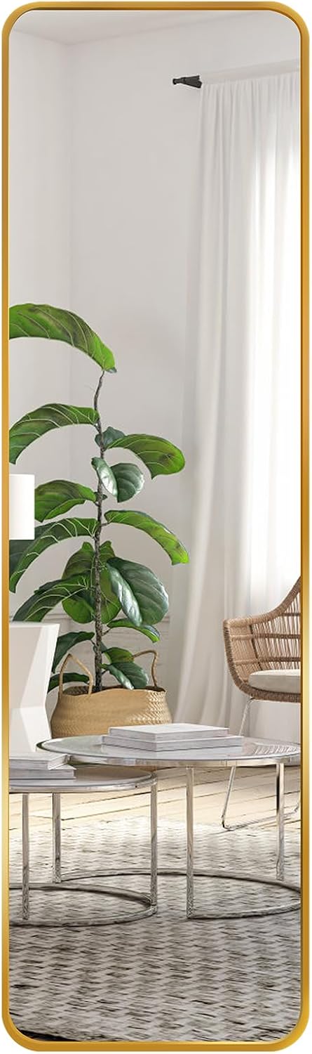 EXYGLO 120 x 35cm Wandspiegel Ganzkörperspiegel mit Metallrahmen, HD Spiegel Hängespiegel für Schlaf