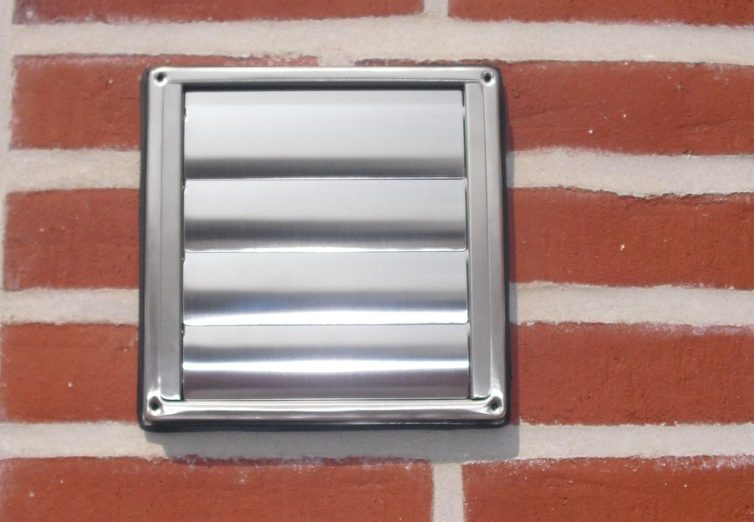VentilationNord Edelstahl Mauerkasten mit Rückstauklappen für Dunstabzugshauben 150mm mit Blower Doo