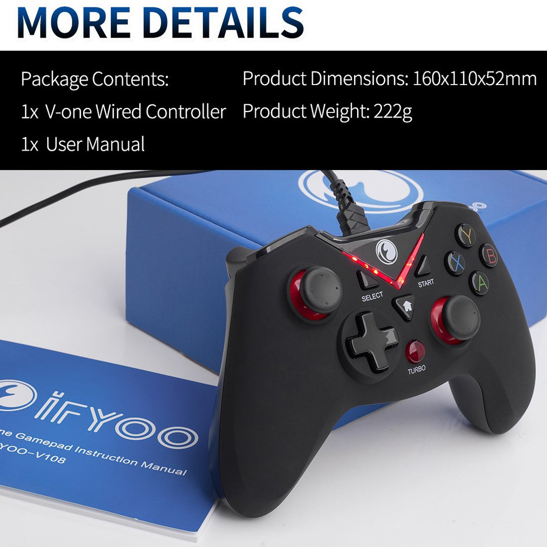 IFYOO V-one Wired USB Gaming Controller Gamepad Joystick für PC (Windows XP/7/8/10/11) & Steam & And