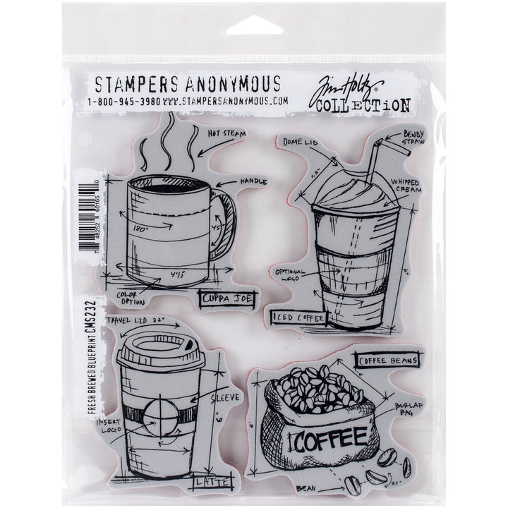 Stempel Fresh Brewed Anonymous_agw Blueprint Stempel, Motiv: Blumen-Herz, grau Blaupause "Frisch geb