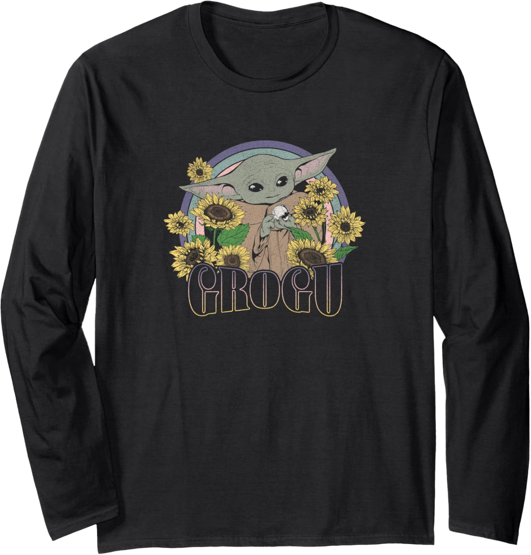 Star Wars Grogu Sunflowers & Rainbow Neon Colors Langarmshirt