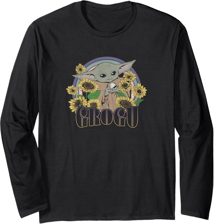 Star Wars Grogu Sunflowers & Rainbow Neon Colors Langarmshirt