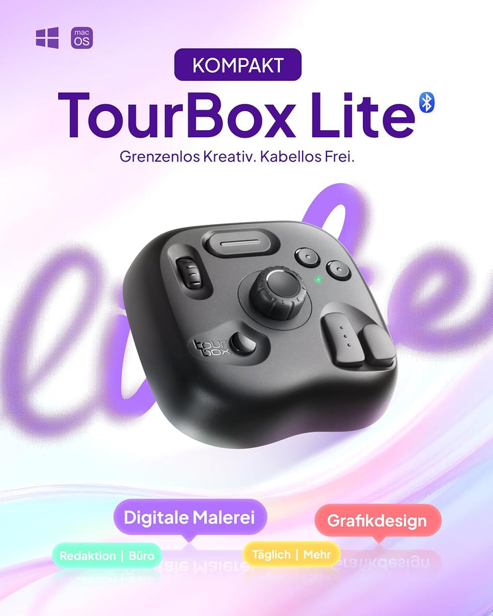 TourBox Lite, Controller Tastatur für Zeichentablett Foto Video Editing (Bluetooth Set (mit Tasche +