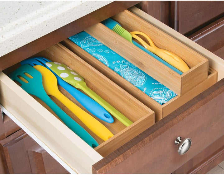 mDesign 4er-Set Aufbewahrungsbox für die Küche – extragrosse Schubladenbox aus Holz – stapelbarer Sc