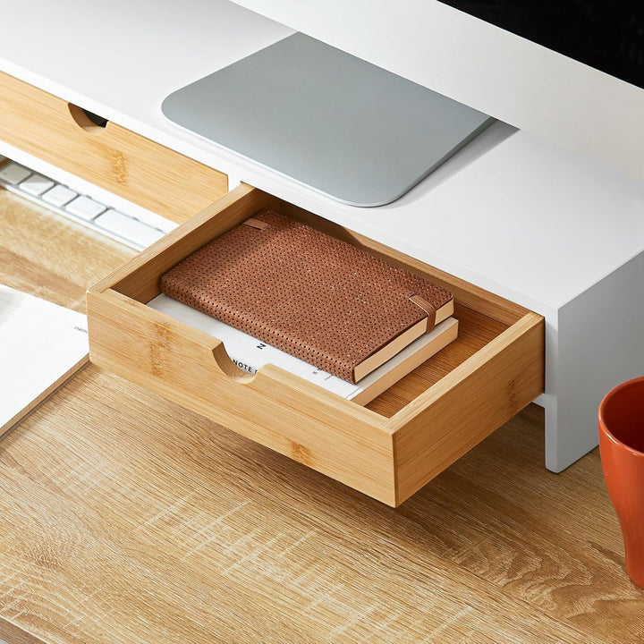 SoBuy Schreibtisch Organizer, Monitorständer mit 2 Schubladen, Monitorerhöhung für Schreibtisch, Mon