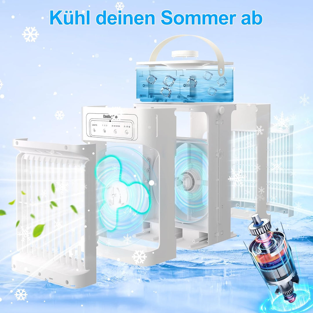 Klimaanlage Mobil, 4-in-1 Mobile Klimaanlage, Ventilator mit Wasserkühlung 1100ml Wassertank, Air Co