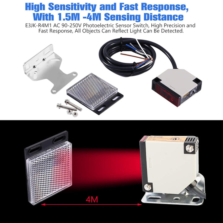 Reflektor Lichtschranke AC 90-250 V 3A Sensor für Lichtschranke E3JK-R4M1 Schalter für Spiegelreflex