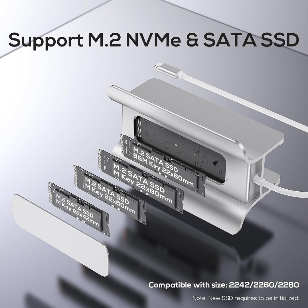 PULWTOP Mac Mini Hub,5-in-1 USB C Hub Adapter,Mac Mini-Ständer,Unterstützt M.2 NVMe SSD-Erweiterung,