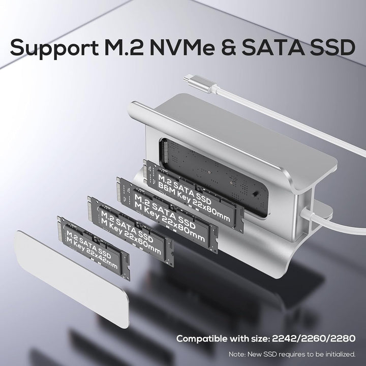 PULWTOP Mac Mini Hub,5-in-1 USB C Hub Adapter,Mac Mini-Ständer,Unterstützt M.2 NVMe SSD-Erweiterung,