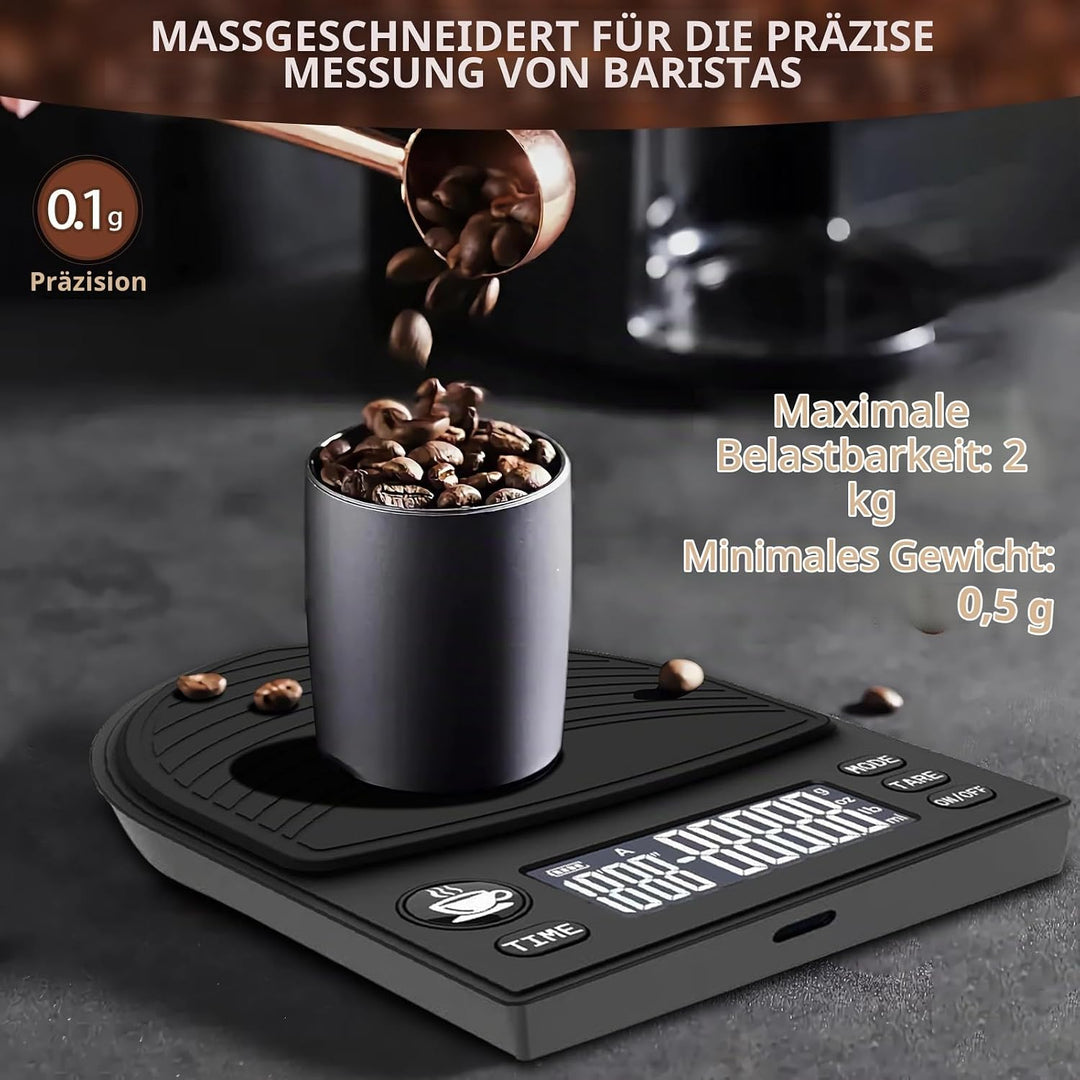 Mini-Kaffeewaage Mit Timerfunktion, 2 Kg WäGebereich / 0,1 G HochpräZision, Wiederaufladbar, Hochprä