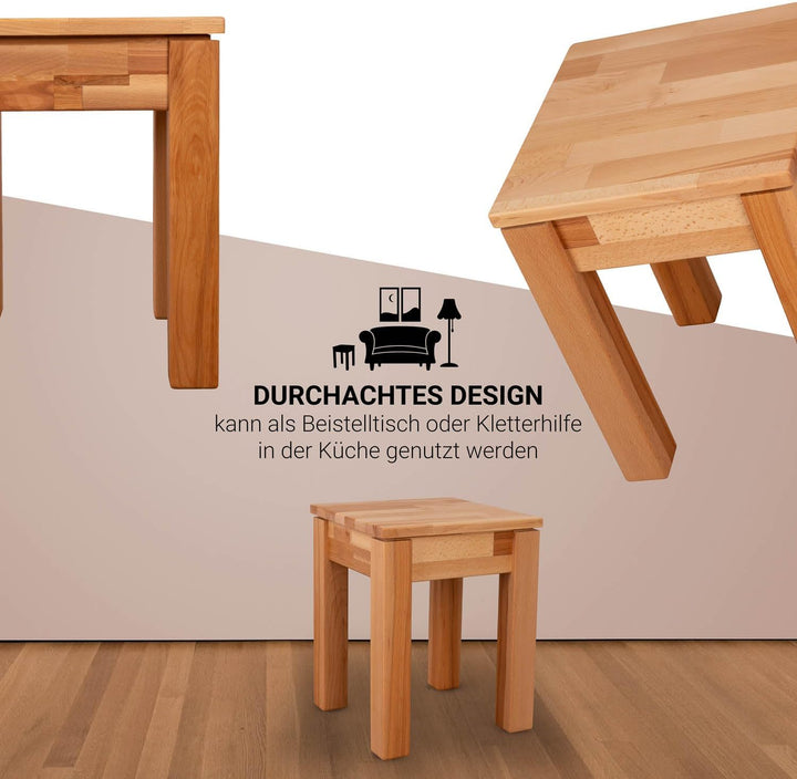 Staboos massiv Holzhocker Emma bis 200 kg - Buche Sitzhocker aus Holz - Kernbuche Natur - Hocker als