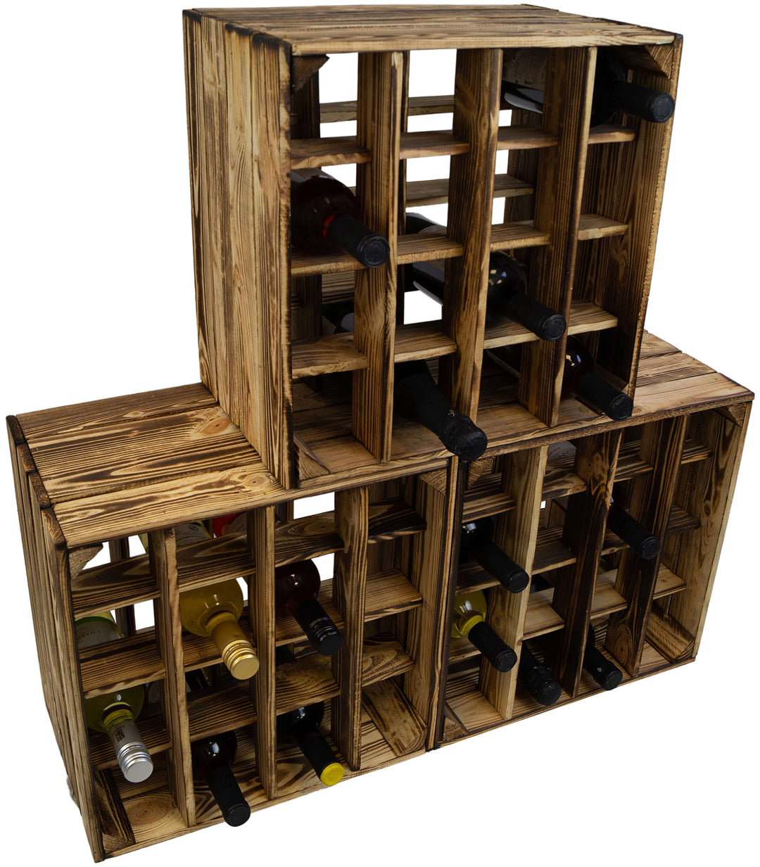 3er Set -Geflammtes Weinregal für bis zu 16 Flaschen 40x40x27 cm Kistenkolli Altes Land Wein Regal |