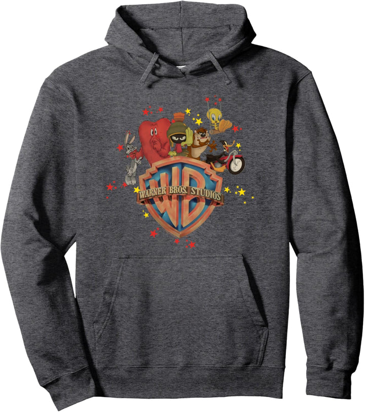 WB 100: Looney Tunes WB Shield Full Color Logo Bugs Bunny Pullover Hoodie