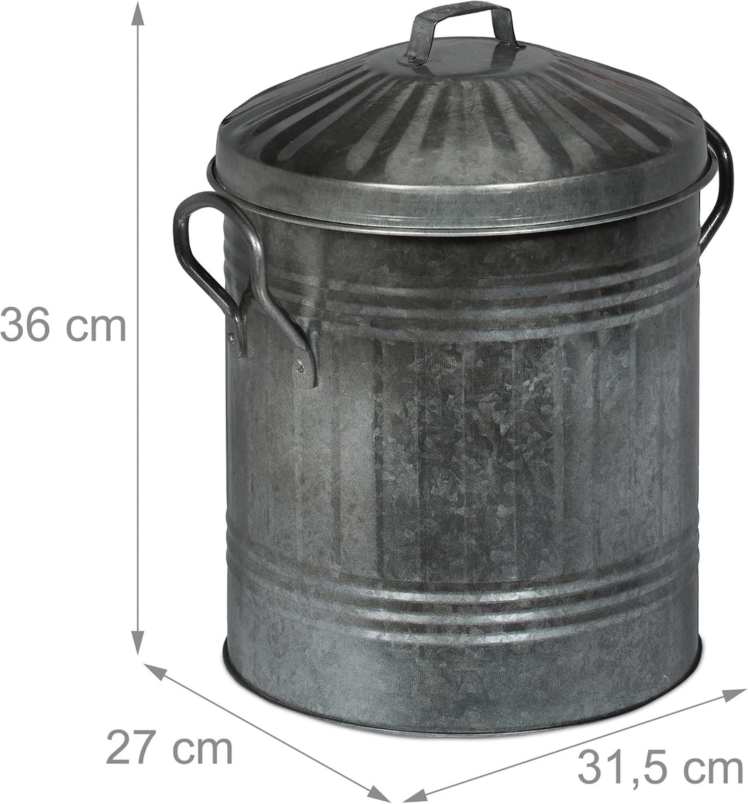 Relaxdays Ascheeimer mit Deckel, Griffen, 10 Liter, verzinktes Eisen, Aschetonne für Kohle & Asche,